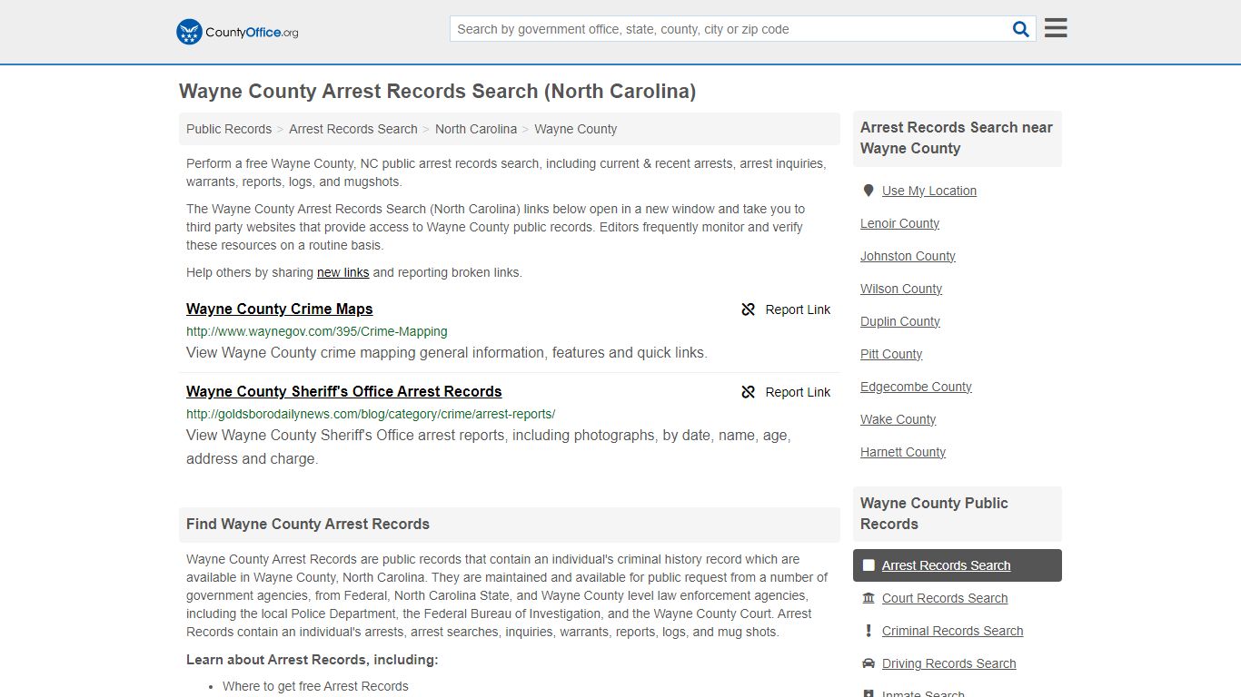 Wayne County Arrest Records Search (North Carolina) - County Office